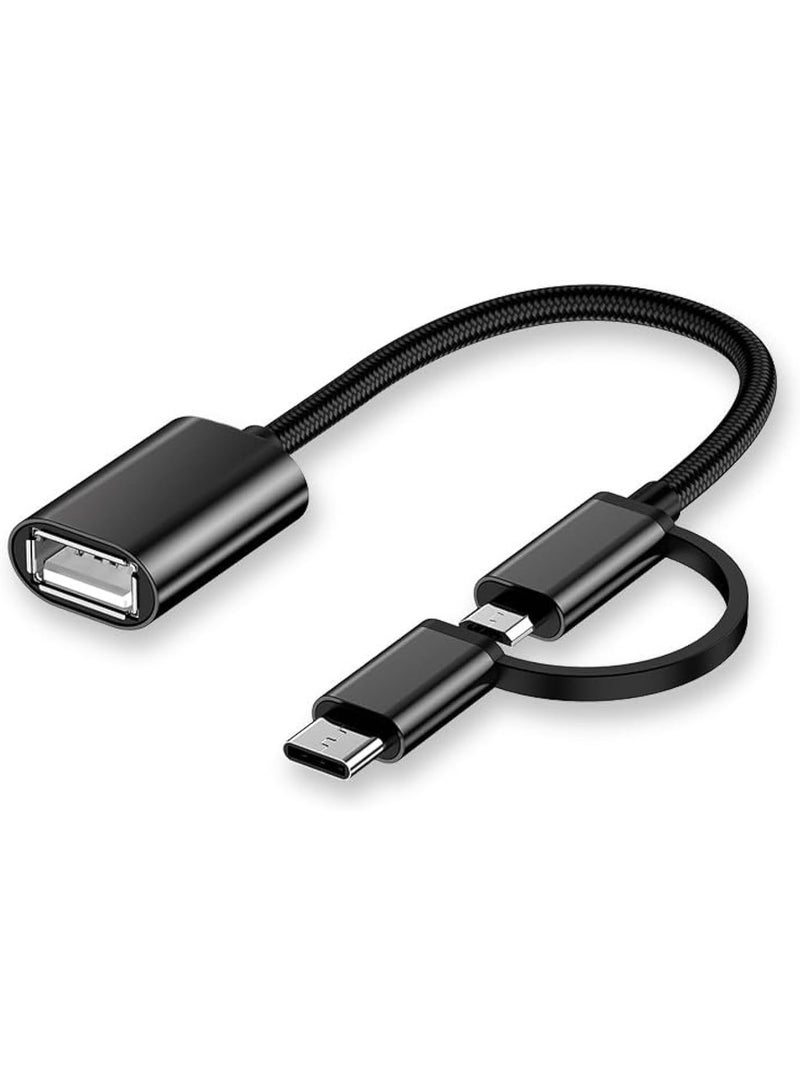 او تي جي كابل محول OTG مدمج 2 في 1 (منفذ USB-C ومايكرو USB إلى منفذ USB 3.0 أنثى) - أسود - Image 1