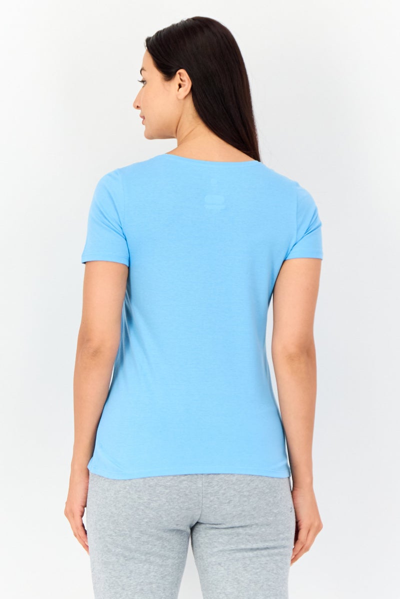 zivame Rosaline By Zivame Women Crew Neck Short Sleeves Graphic Print Pajama Top, Blue - Image 2