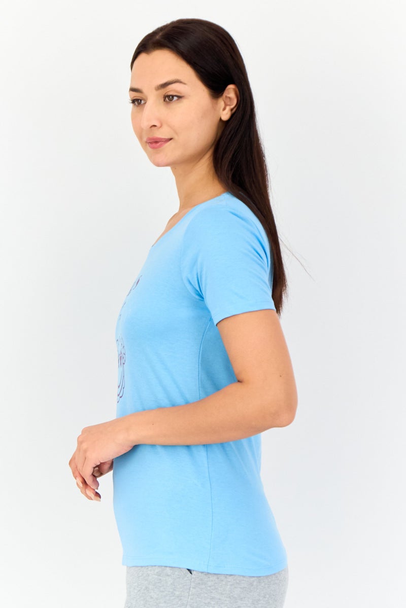 zivame Rosaline By Zivame Women Crew Neck Short Sleeves Graphic Print Pajama Top, Blue - Image 3