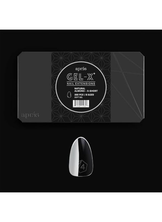 APRÉS Apres GelX Soft Gel Tip Box Natural Almond 500pc Nail Tips 11 Sizes 009 Premium Quality Natural Almond Extra Short - Image 1