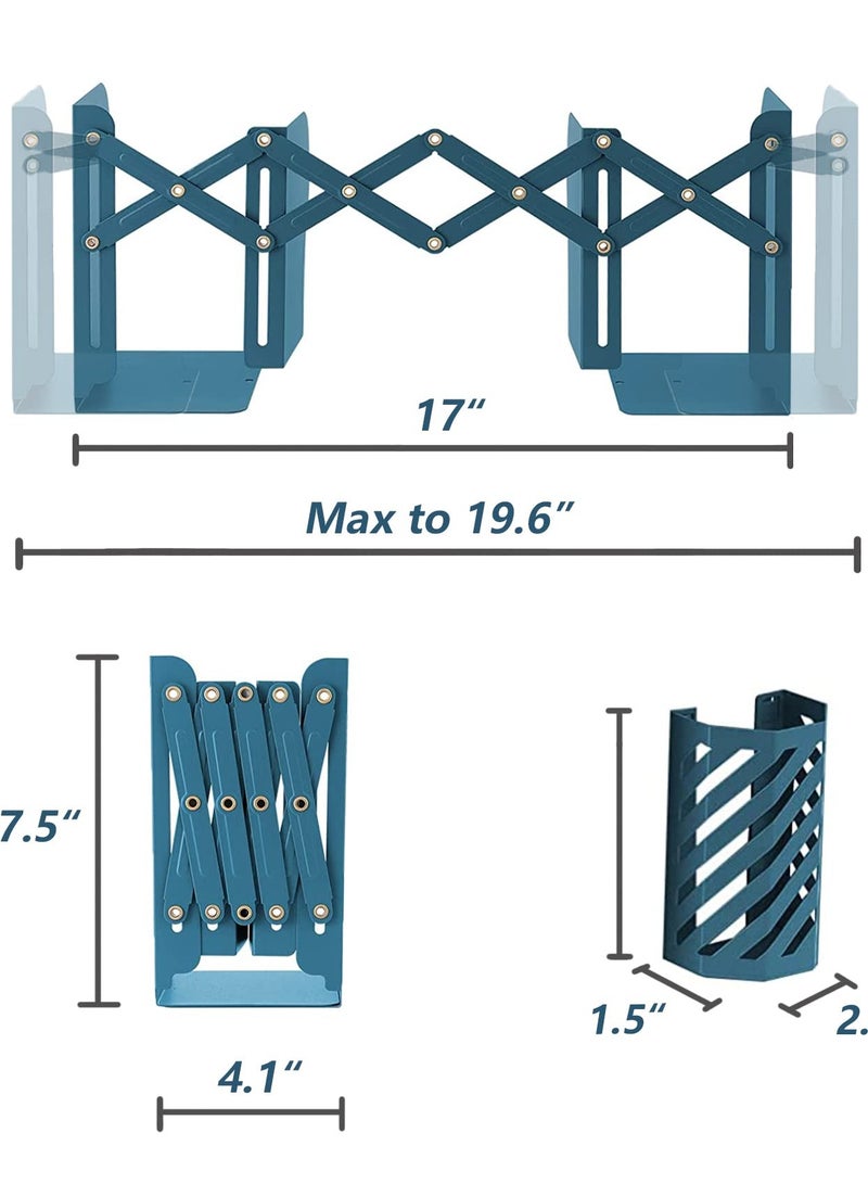 Excefore Adjustable Metal Bookends, Perfect for Books, Magazines, Albums, Office, Classroom, Library, Includes Pen Holder, Extends up to 19 inches - Image 2