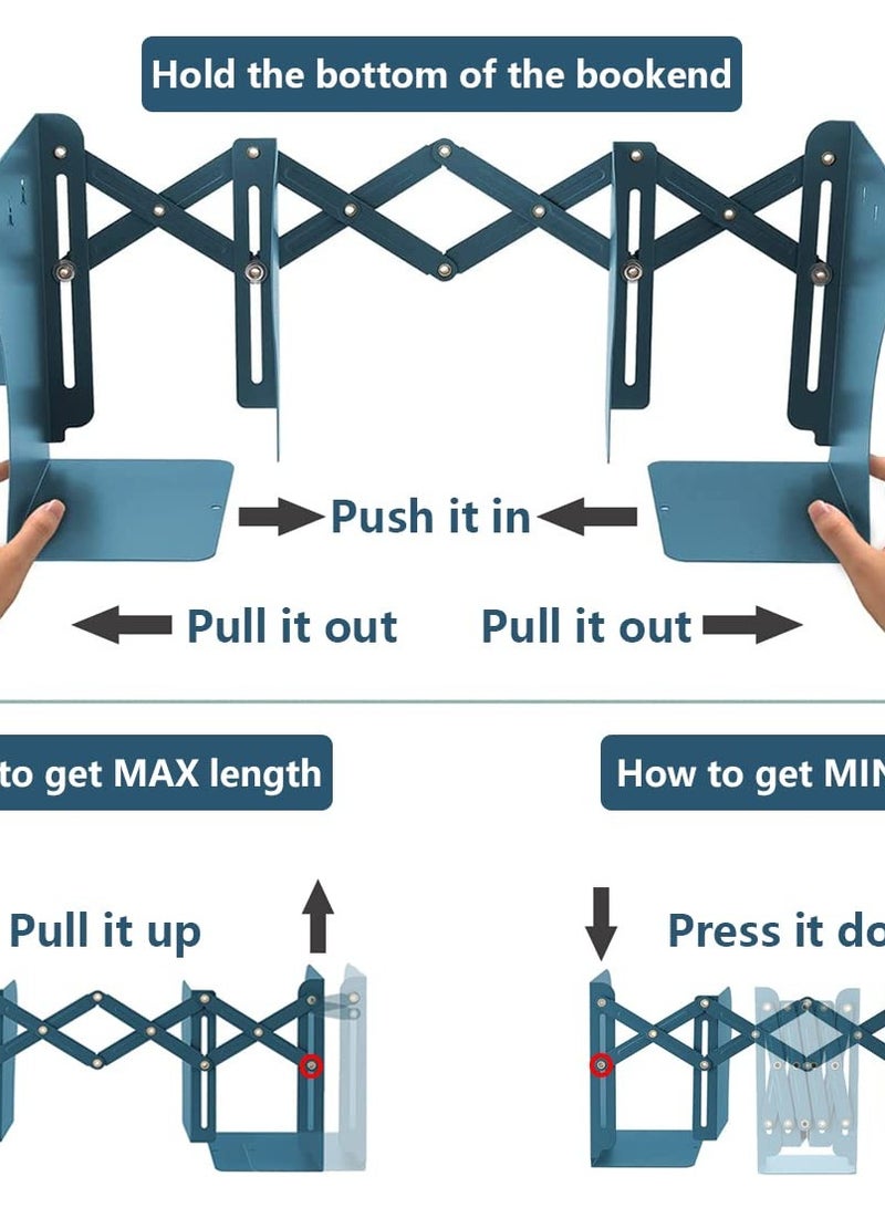 Excefore Adjustable Metal Bookends, Perfect for Books, Magazines, Albums, Office, Classroom, Library, Includes Pen Holder, Extends up to 19 inches - Image 3
