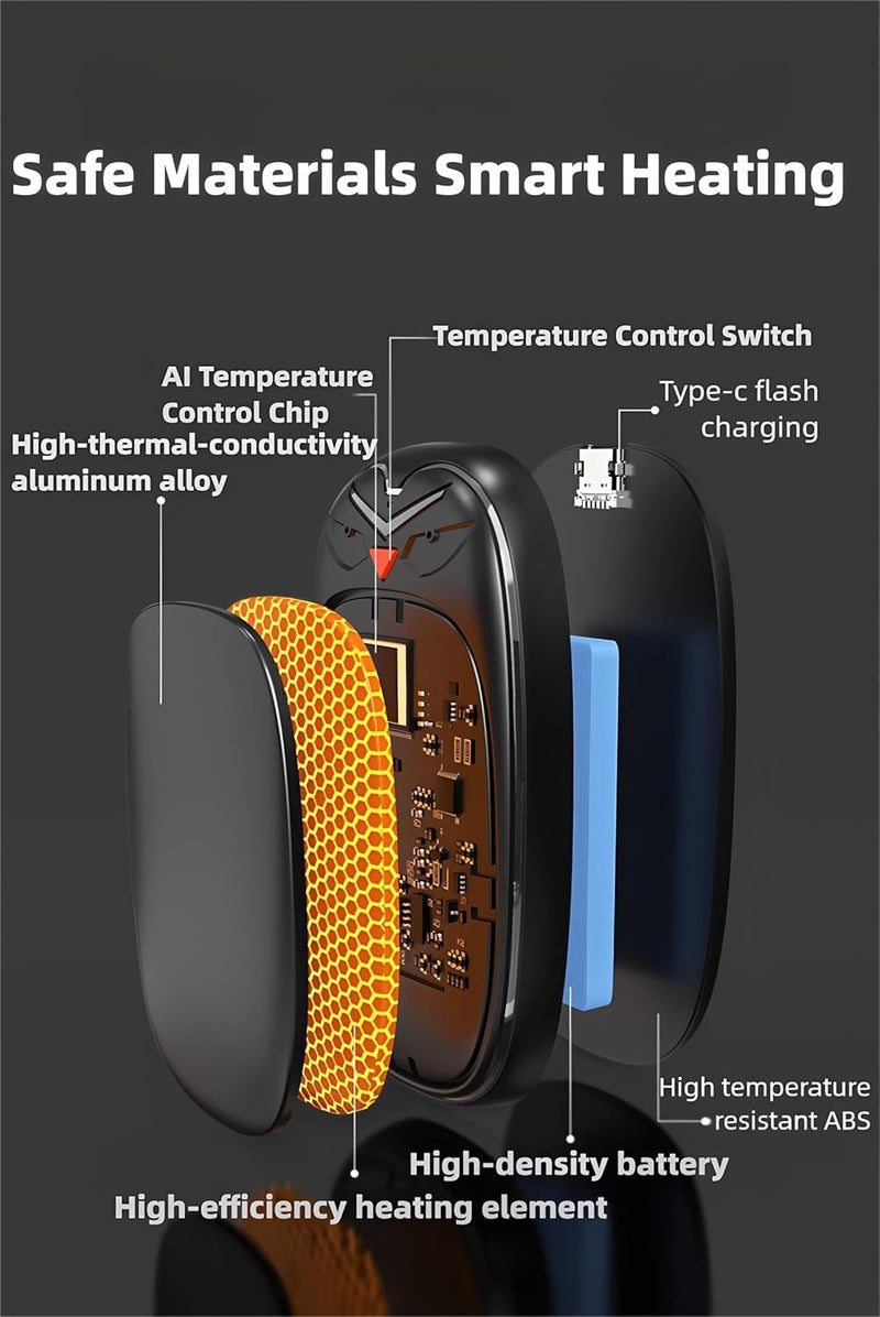 Split magnetic hand warmer, portable pocket heater, three-speed temperature regulation, two-in-one fast charging, suitable for users inside and outside, Christmas golf camping hand warmer gift, black - Image 5