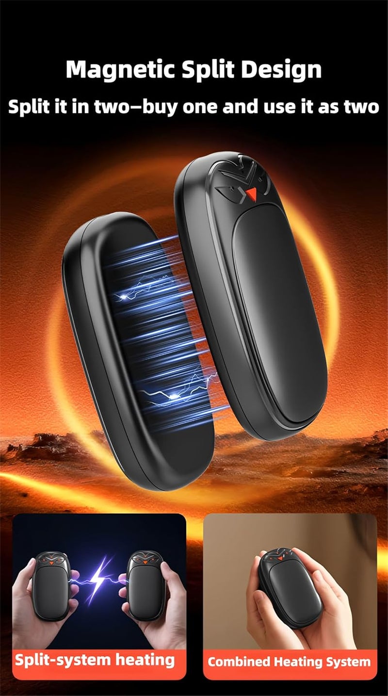 Split magnetic hand warmer, portable pocket heater, three-speed temperature regulation, two-in-one fast charging, suitable for users inside and outside, Christmas golf camping hand warmer gift, black - Image 3