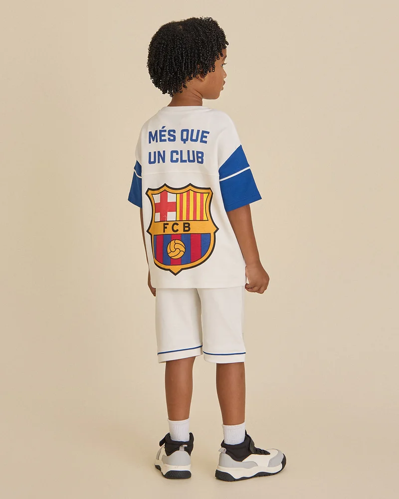 Redtag Boys Off White BARCA T-Shirt And Shorts Set