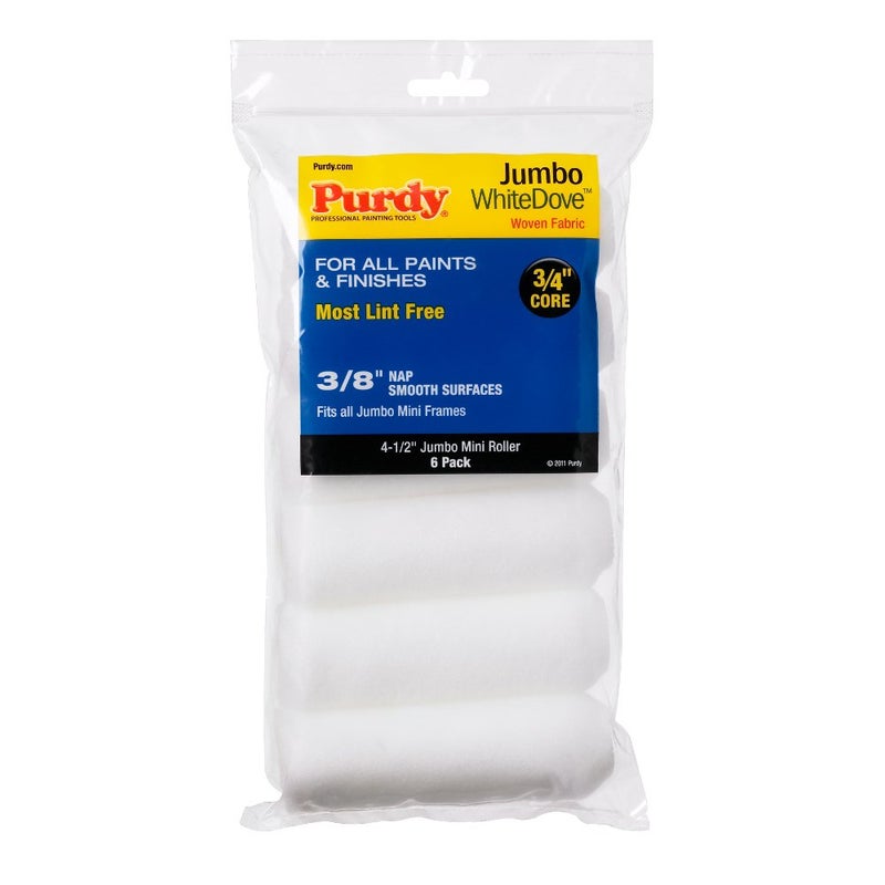 Purdy 140624612 Jumbo Mini White Dove Roller Replacements, 6-Pack, 4-1/2 inch x 3/8 inch nap - Image 1