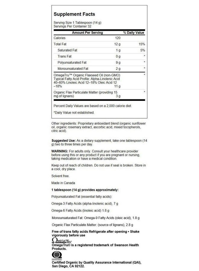 Swanson Flaxseed Oil High Lignan (Omegatru) 16 fl Ounce (473 ml) Liquid - Image 2