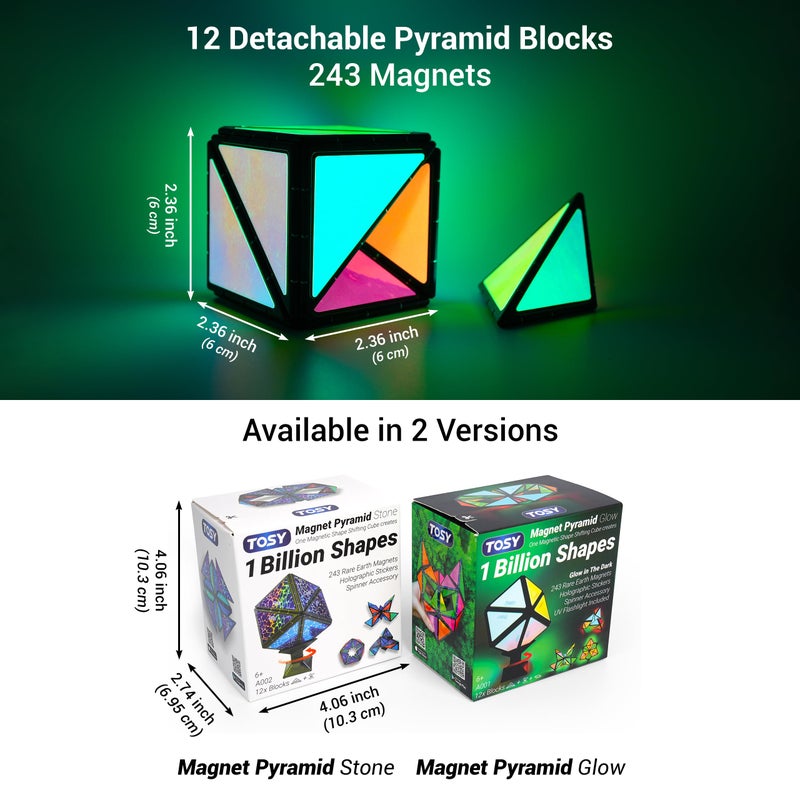 TOSY Magnet Pyramid Stone - 1 Cube Transforms into 1 Billion Shapes (Bunny, Egg Basket, Flowers, Heart), Easter Birthday Gift, 12 pcs, 243 Magnets, Holographic Design, Puzzle/STEM Toy - Image 5