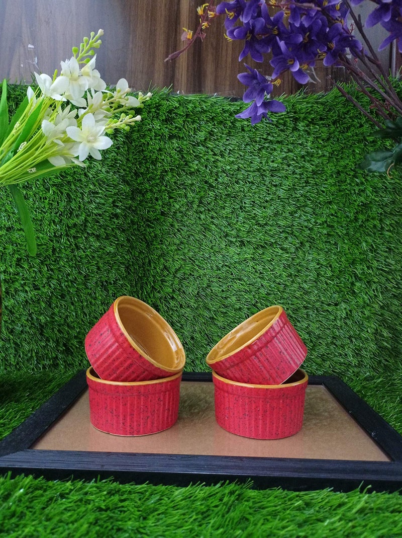 Caffeine Ceramic Handmade Pink & Mustard Ramekin Bowl (set of 4) - Image 3