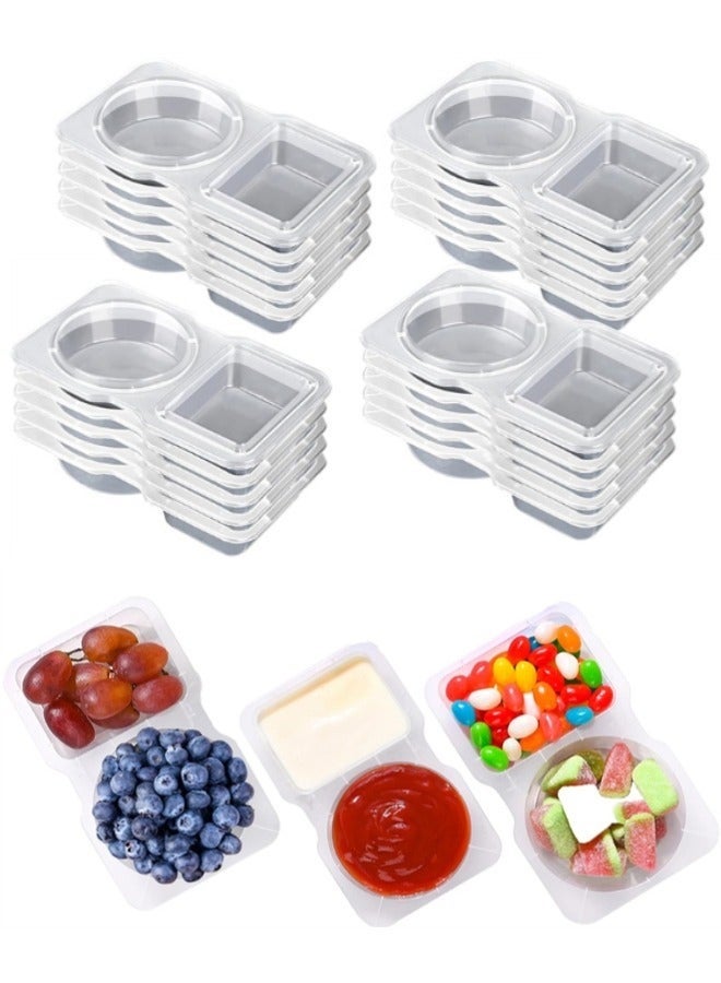 SHAOZHEN 30pcs Double Compartment Condiment Container with Lids, Disposable 2 Compartment Sauce Containers Portable Snack Pack Containers Clear Plastic Snack Containers for Travel - Image 3