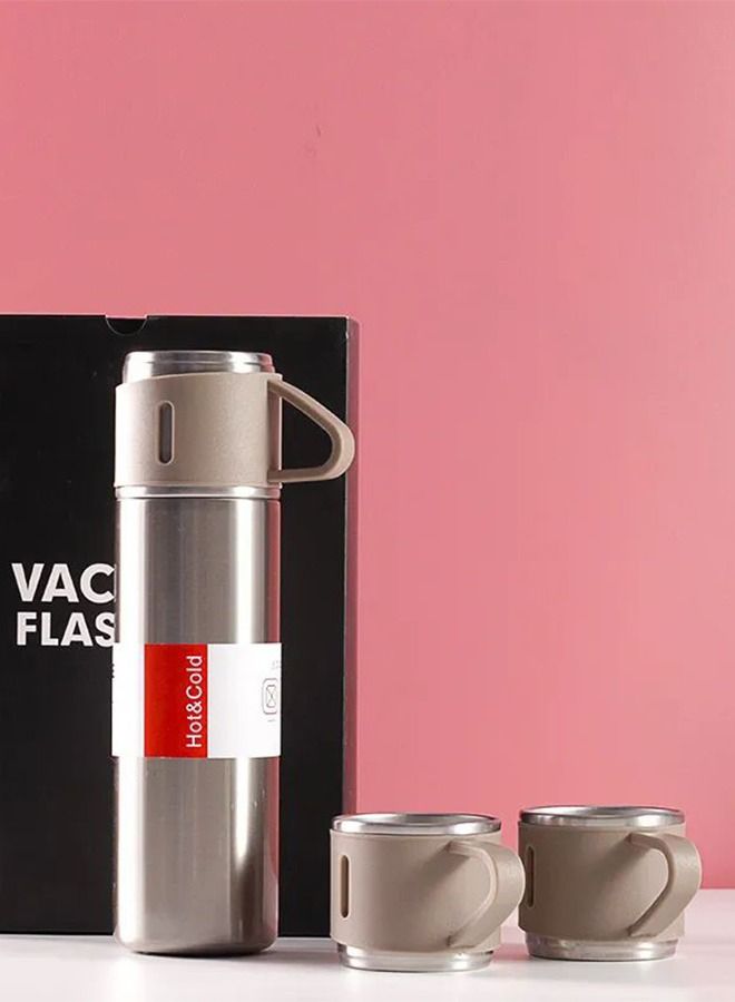 Portable Stainless Steel Thermos 500ml Leakproof Vacuum Insulated Bottle Flask with 3 Lid Cups For Water Coffee Tea Drinks Travel Mug Stays Hot & Cold Up to 12 Hours