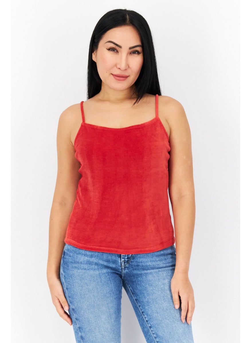 NA-KD Women Square Neck Sleeveless Plain Tank Top, Red  - Image 1