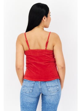 NA-KD Women Square Neck Sleeveless Plain Tank Top, Red  - Image 4