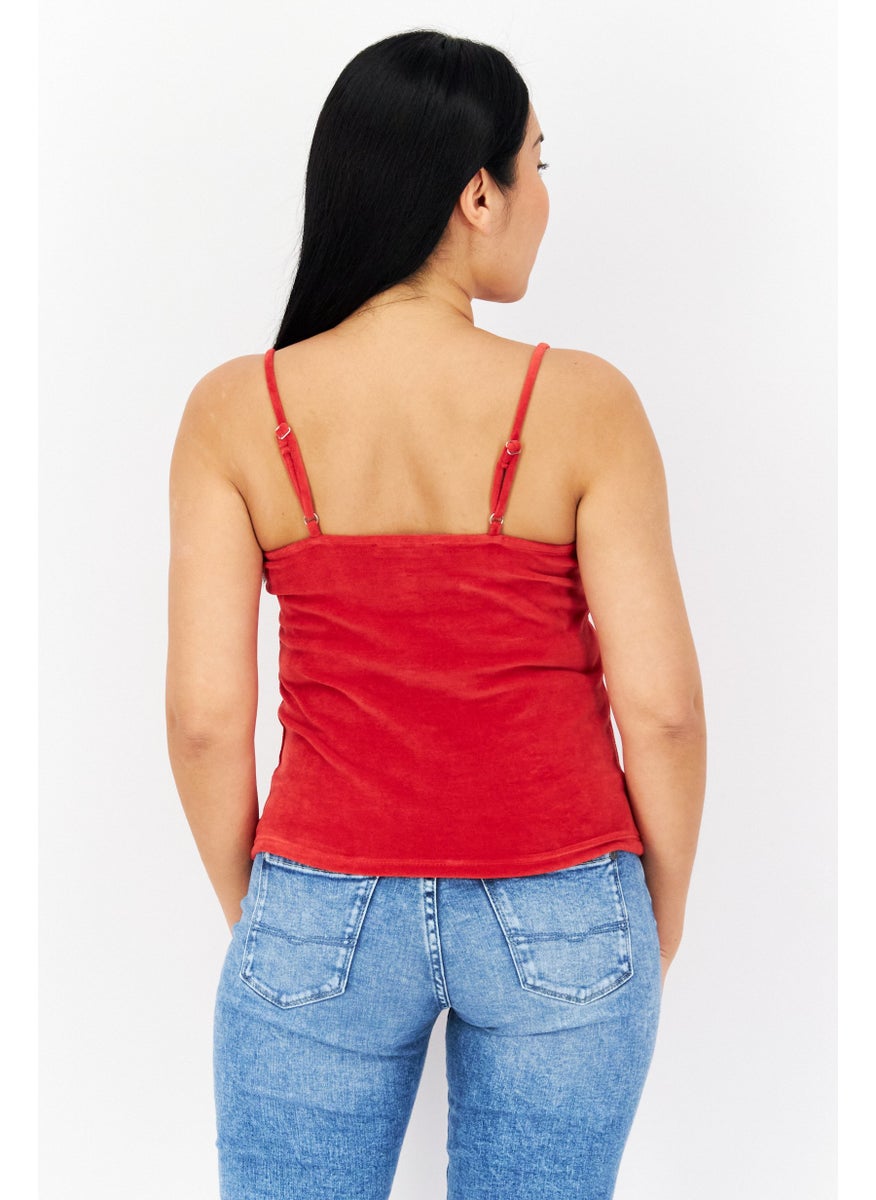 NA-KD Women Square Neck Sleeveless Plain Tank Top, Red  - Image 4
