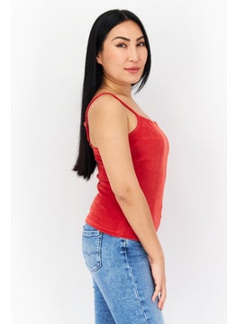 NA-KD Women Square Neck Sleeveless Plain Tank Top, Red  - Image 2