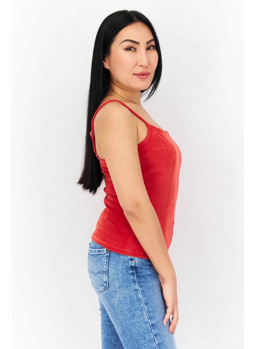 NA-KD Women Square Neck Sleeveless Plain Tank Top, Red  - Image 2