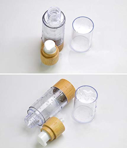 Quupy 2PCS 30ml/1OZ Empty Vacuum Emulsion Bottle Airless Pump Press Lotion Bottle Containers Cosmetics Case Vials Pot Case With Bamboo Pump Head For Cream Liquid Cleanser Makeup Essential Oil (Clear) - Image 5