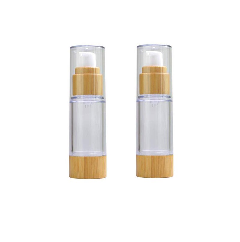 Quupy 2PCS 30ml/1OZ Empty Vacuum Emulsion Bottle Airless Pump Press Lotion Bottle Containers Cosmetics Case Vials Pot Case With Bamboo Pump Head For Cream Liquid Cleanser Makeup Essential Oil (Clear) - Image 1