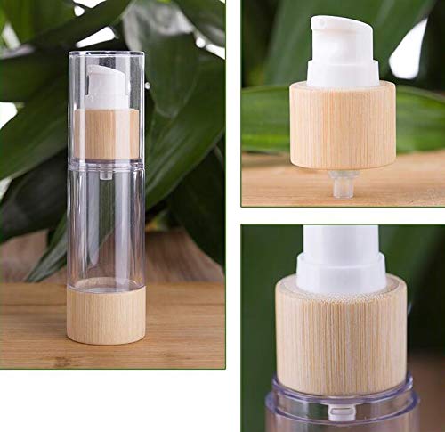 Quupy 2PCS 30ml/1OZ Empty Vacuum Emulsion Bottle Airless Pump Press Lotion Bottle Containers Cosmetics Case Vials Pot Case With Bamboo Pump Head For Cream Liquid Cleanser Makeup Essential Oil (Clear) - Image 4