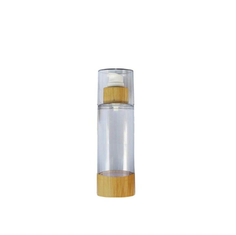 Quupy 2PCS 30ml/1OZ Empty Vacuum Emulsion Bottle Airless Pump Press Lotion Bottle Containers Cosmetics Case Vials Pot Case With Bamboo Pump Head For Cream Liquid Cleanser Makeup Essential Oil (Clear) - Image 3