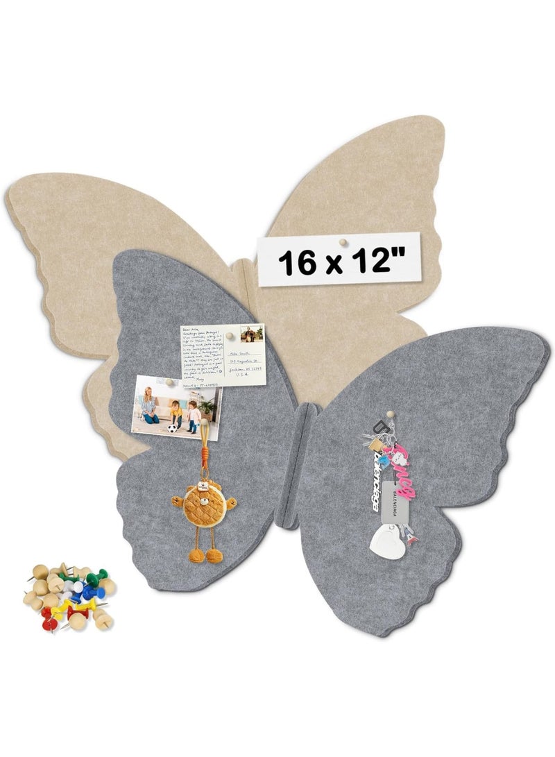 Butterfly Cork Boards with Felt Surface,Self-Adhesive Bulletin Boards for Wall Organization and Decoration,Ideal for Home,School,Office Use,Murals for Creative Display(2PCS,Camel u0026 Gray,16 x 12) - Image 1