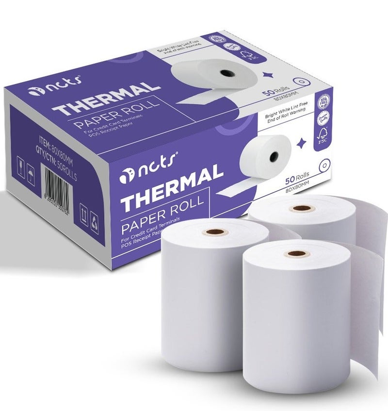 NCTS 80x80mm Premium POS Receipt Thermal Paper Roll Box High-Sensitivity POS Premium Cash Register Till Rolls 50 pcs per Box - Image 1