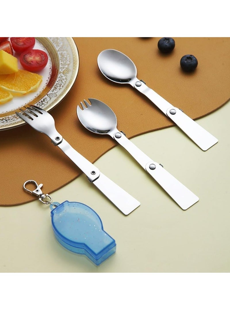 3PCS Folding Stainless Steel Cutlery Set with Storage Boxes for Camping and Travel