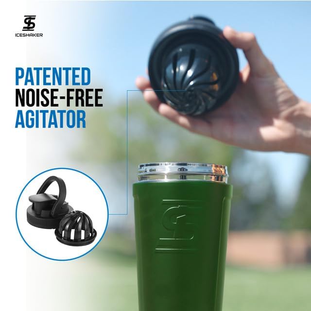 Ice Shaker Insulated Stainless Steel Shaker Bottle | 26oz, Green | Cold for 30+ Hours | Insulated Cup with Twist-on Agitator | Odor-Free Bottle for Protein Shakes, Water, Smoothies, Cocktails - Image 5