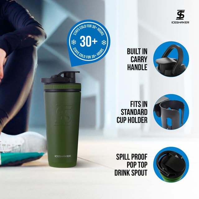 Ice Shaker Insulated Stainless Steel Shaker Bottle | 26oz, Green | Cold for 30+ Hours | Insulated Cup with Twist-on Agitator | Odor-Free Bottle for Protein Shakes, Water, Smoothies, Cocktails - Image 3