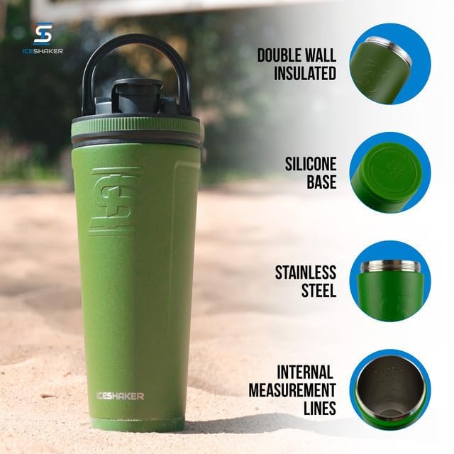 Ice Shaker Insulated Stainless Steel Shaker Bottle | 26oz, Green | Cold for 30+ Hours | Insulated Cup with Twist-on Agitator | Odor-Free Bottle for Protein Shakes, Water, Smoothies, Cocktails - Image 2