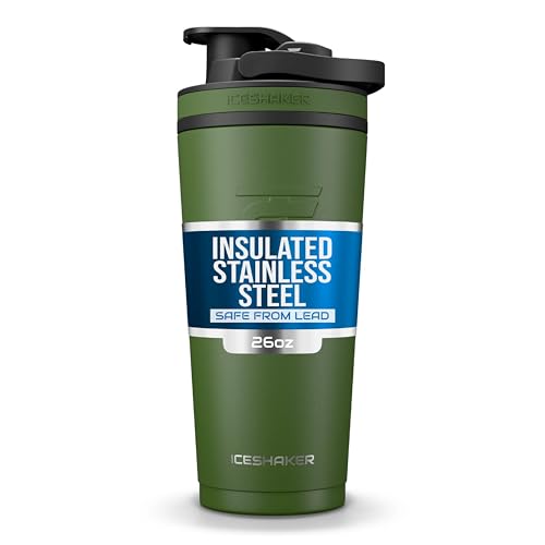 Ice Shaker Insulated Stainless Steel Shaker Bottle | 26oz, Green | Cold for 30+ Hours | Insulated Cup with Twist-on Agitator | Odor-Free Bottle for Protein Shakes, Water, Smoothies, Cocktails - Image 1