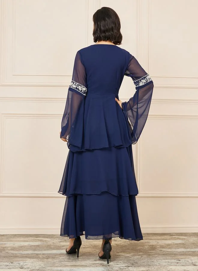 ستايلي Beaded Embellished Flute Layered Tiered Dress