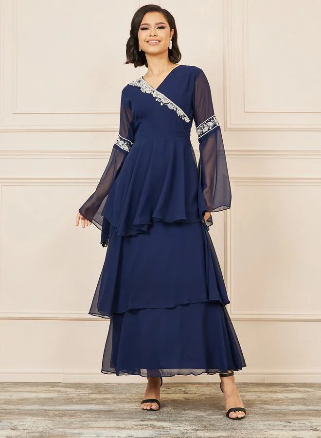 ستايلي Beaded Embellished Flute Layered Tiered Dress