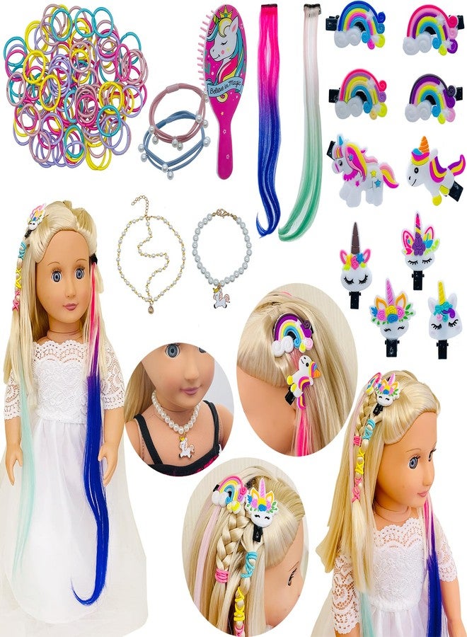 SAIBURAZ 18 inch Doll Hair Accessories for American OG Dolls Hair Brush Rainbown Unicorn Kit Accessories Girl Dolls-Shaped Head Children's Gift（No Doll） - Image 1