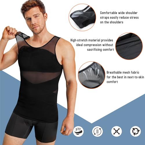 TAILONG Men's Compression Shirt for Body Shaper Slimming Vest Tight Tummy Underwear Tank Top (Black, Medium) - Image 2