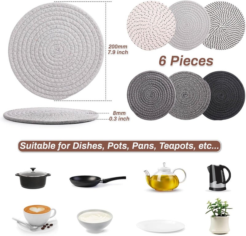 Billbotk 8'' Trivets Hot Dishes, Hot pots and Pans, 6 Heat Resistant Hot Pads, Pot Holders Kitchen, Hot Plate Mats Kitchen Countertops, Table, Home Essentials New Home and Farmhouse Decor - Image 2