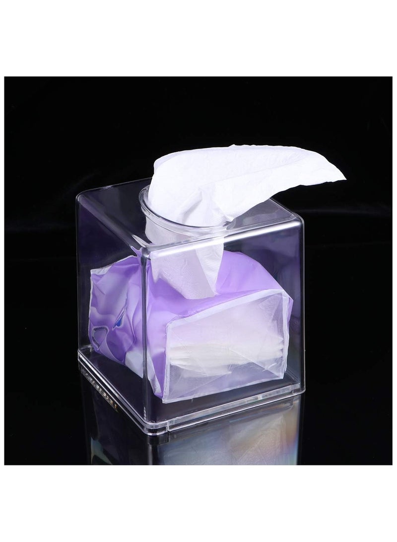 BLOOMING TIME Square Shape Acrylic Tissue Holder Box Transparent Clear Dispenser Paper Napkin for Home Office Restaurants Hotels Bathroom - Image 2