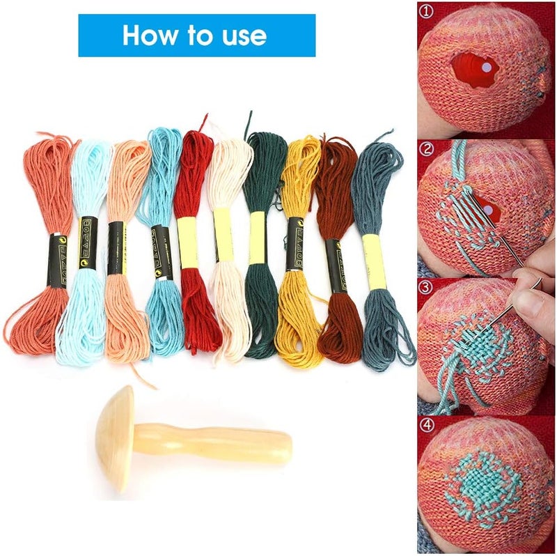 klarako Darning Mushroom, Wooden Mushroom Darner Patching Thread Mending Wool Yarn Supplies Kit for DIY Handicraft Sewing Home and Travel Use - Image 5