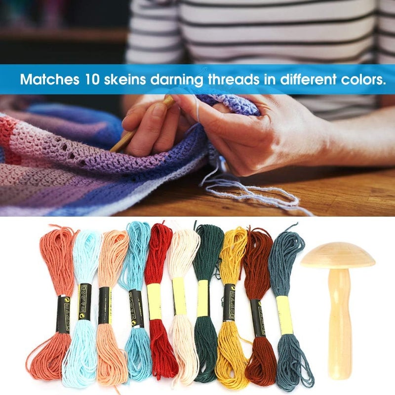 klarako Darning Mushroom, Wooden Mushroom Darner Patching Thread Mending Wool Yarn Supplies Kit for DIY Handicraft Sewing Home and Travel Use - Image 2