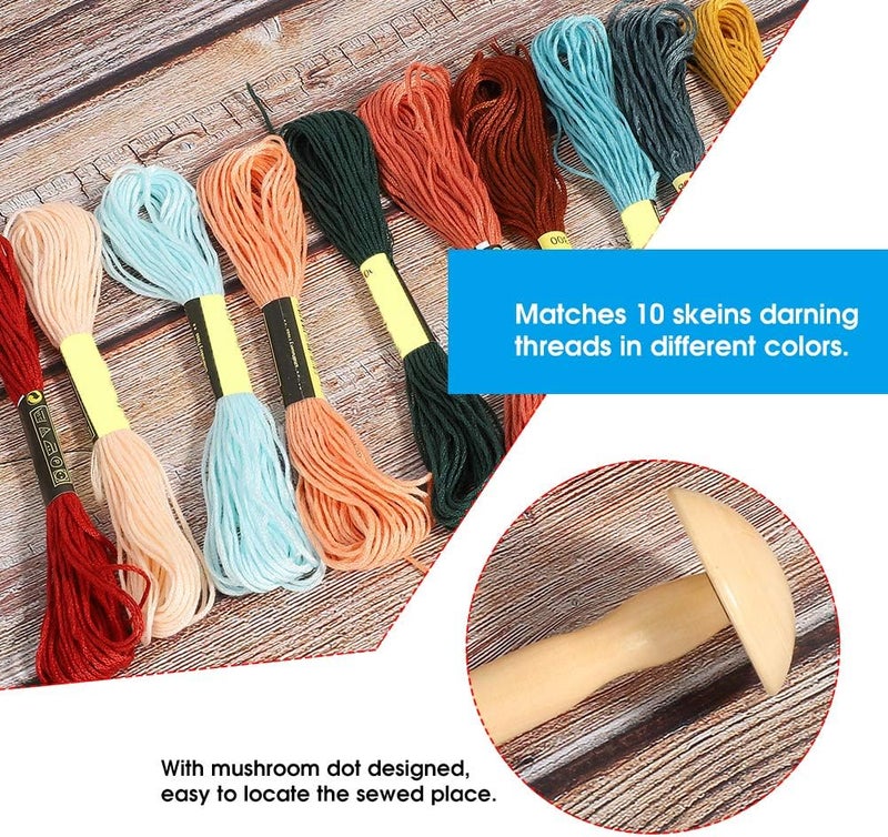 klarako Darning Mushroom, Wooden Mushroom Darner Patching Thread Mending Wool Yarn Supplies Kit for DIY Handicraft Sewing Home and Travel Use - Image 3