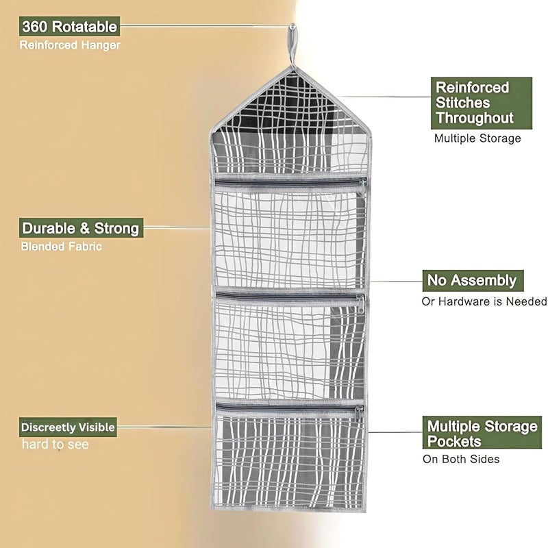 Kuber Industries Kuber Industries Wall Hanging Closet Organizer for Wardrobe with 3 Pockets Zip Letter Holder Socks Tie Storage Pouches Black Lining Grey  - Image 5