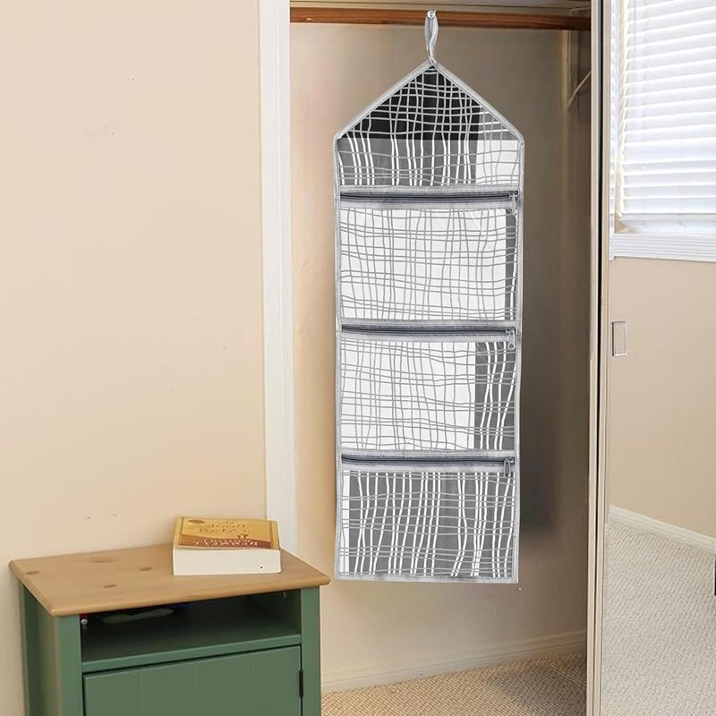 Kuber Industries Kuber Industries Wall Hanging Closet Organizer for Wardrobe with 3 Pockets Zip Letter Holder Socks Tie Storage Pouches Black Lining Grey  - Image 2