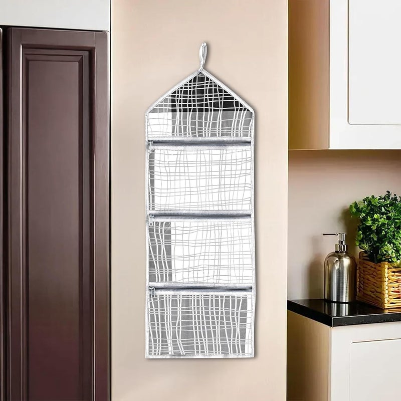Kuber Industries Kuber Industries Wall Hanging Closet Organizer for Wardrobe with 3 Pockets Zip Letter Holder Socks Tie Storage Pouches Black Lining Grey  - Image 1