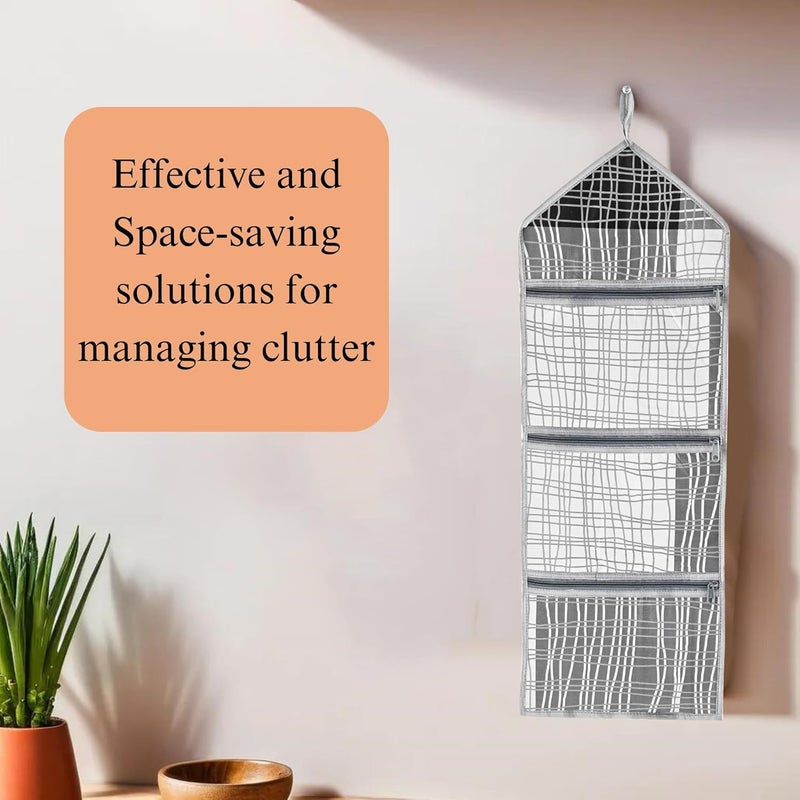 Kuber Industries Kuber Industries Wall Hanging Closet Organizer for Wardrobe with 3 Pockets Zip Letter Holder Socks Tie Storage Pouches Black Lining Grey  - Image 4