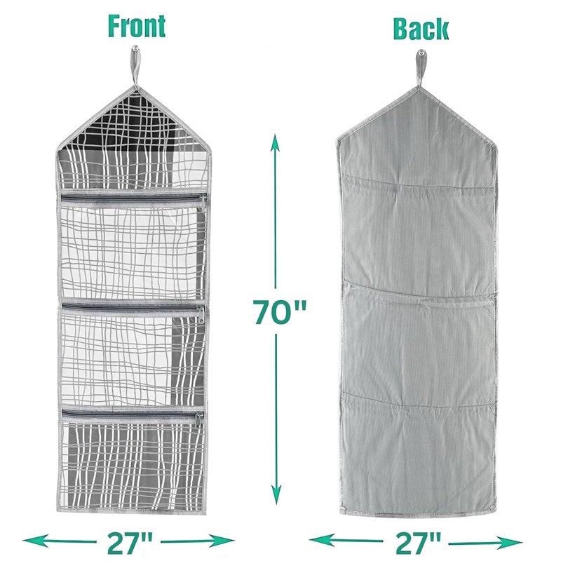 Kuber Industries Kuber Industries Wall Hanging Closet Organizer for Wardrobe with 3 Pockets Zip Letter Holder Socks Tie Storage Pouches Black Lining Grey  - Image 3