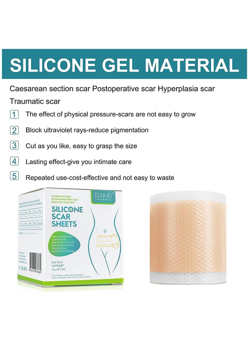 Elaimei - Elaimei Silicone Scar Sheets Soft Silicone Gel Scar Tape Painless Silicone Tape Roll - Effective Silicone Scar Removal Strips Sheets for C-Section & Keloid Surgery, Burn, Acne - Image 1