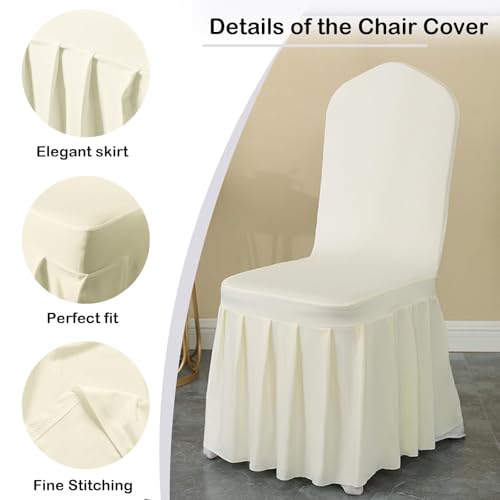 Qubjus 6 Pack Stretch Spandex Dining Chair Covers with Skirt – Washable & Fitted Slipcovers for Dining Room Chairs, Weddings, Home, Hotel Decor – Beige - Image 2