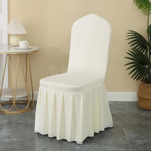 Qubjus 6 Pack Stretch Spandex Dining Chair Covers with Skirt – Washable & Fitted Slipcovers for Dining Room Chairs, Weddings, Home, Hotel Decor – Beige - Image 4