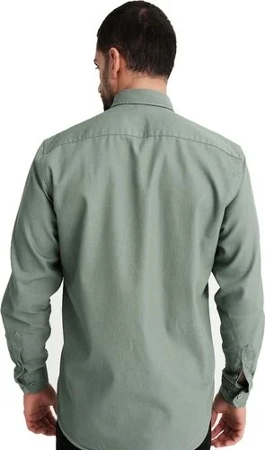 فاريتا Men's Water Green Double Pocket Gabardine Lycra Lewis Model Denim Shirt