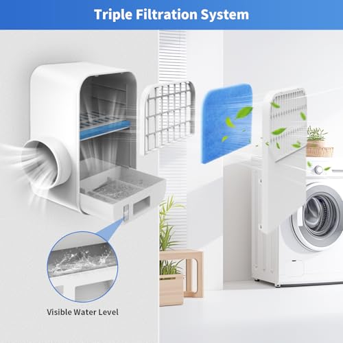 BYOFI Upgrade 3-in-1 Indoor Dryer Vent Kit, Dryer Vent Box for Electric Dryer Have ABS Screen Filter, Polyester Filter, Water Drawer System Triple Filtration, Proviide Polyester Filters Set&1 Hose - Image 2